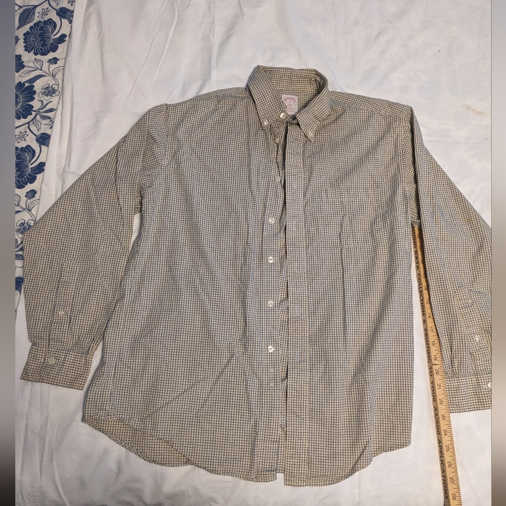 Brooks Brothers Blue And Yellow Checkered Button Down Shirt